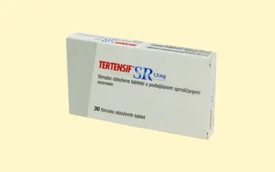 Opakowanie leku Tertensif SR 1,5 mg z indapamidem, który może być stosowany jako leki moczopędne bez recepty przy nadciśnieniu.