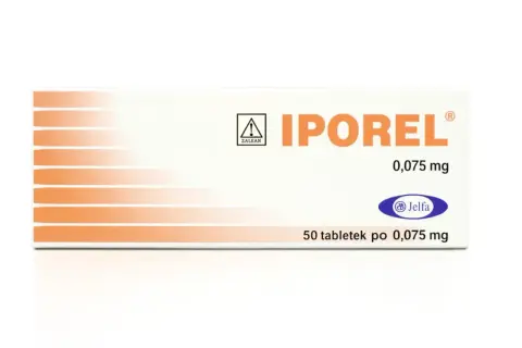 Opakowanie leku IPOREL 0,075 mg, 50 tabletek, stosowanego jako lek na obniżenie tętna.