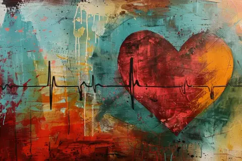 Abstrakcyjne serce z linią EKG, symbolizujące bicie serca i życie.