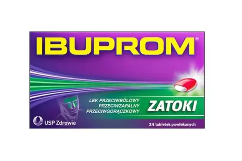 Opakowanie Ibuprom Zatoki. Lek przeciwbólowy, przeciwzapalny, przeciwgorączkowy. Czy Ibuprom podnosi ciśnienie? Sprawdź ulotkę.
