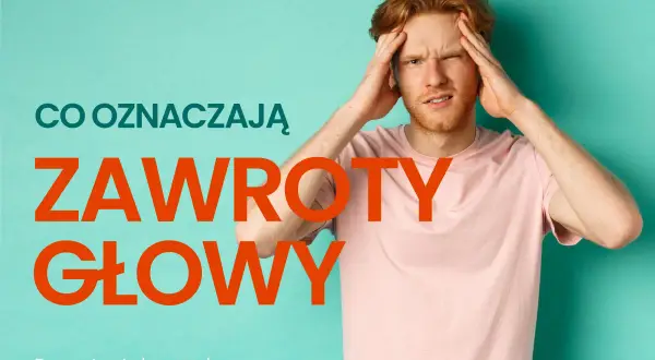 Mężczyzna z rękami na skroniach, cierpiący na zawroty głowy, może to być objaw niskiego ciśnienia.