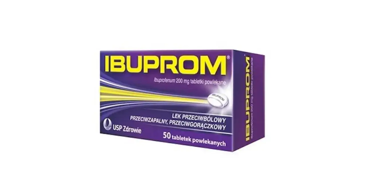 Opakowanie leku Ibuprom 200 mg. Czy Ibuprom podnosi ciśnienie? To pytanie nurtuje wielu, ale lek ten jest bezpieczny dla większości.