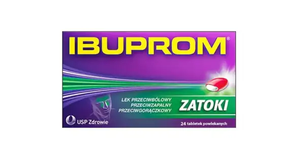 Opakowanie Ibuprom Zatoki. Lek przeciwbólowy, przeciwzapalny, przeciwgorączkowy. Czy Ibuprom podnosi ciśnienie? Sprawdź ulotkę.